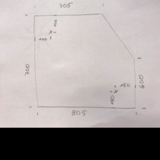 Versandmetall Speciaal - RVS douchebak, douchebak { R1A } 1,5mm, INSIDE snede K320, afmetingen 700x805mm, hoogte 60mm 2x afvoergat volgens schets