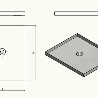 Versandmetall RESTERENDE VOORRAAD Speciale roestvrijstalen douchebak, douchebak { R1 } Volgens afbeelding 1,5 mm, BINNENKANT snede K320, 650xx600 mm, hoogte 150 mm, 1 speciale perforatie ca. 150 mm + 150 mm vanaf de rand