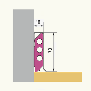 Versandmetall  SLF1870-1 Sockelleiste Sockelblende Fussleiste, unten 6,5mm Lasche nach außen, 1,0mm, 70mm hoch, Aluminium Eloxiert