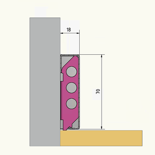 Versandmetall SLF1870-2 Sockelleiste Sockelblende Fussleiste, unten Lasche nach innen, 1,0mm, 70mm hoch, Aluminium Eloxiert