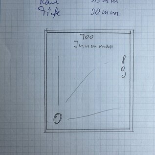 Versandmetall Sonder - Edelstahl Duschwanne, Duschtasse { R3A } 1,5mm , INNEN Schliff K320, Maße  700x800mm zuzüglich umlaufendem Rand 15mm ( 7727x827mm)  , Höhe 30 mm 1x Ablauf  diagonal gemäß Sikzze