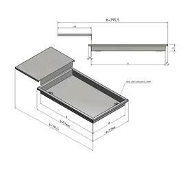 Versandmetall RVS douchebak, 2-delig {R4A}, materiaaldikte 1,5mm, INSIDE cut K320, afmetingen 884,5x543mm (plus 30mm rand), hoogte 80mm, 2 afvoergaten - Copy