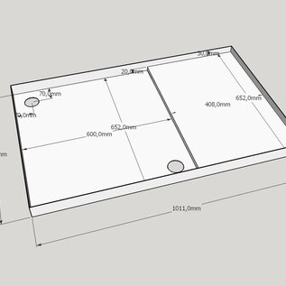Versandmetall 2-delige RVS douchebak {R4A}, materiaaldikte 1,5mm, INSIDE cut K320, afmetingen 884,5x543mm (plus 30mm rand), hoogte 80mm, 2 afvoergaten - Copy