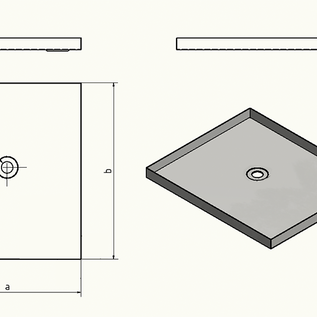 Versandmetall Spécial - receveur de douche en acier inoxydable, receveur de douche { R1A } 1,5 mm, coupe INTÉRIEUR K320, dimensions 700x650 mm, hauteur 70 mm 2x trou d'évacuation selon croquis - Copy