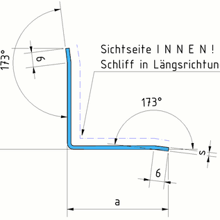 Versandmetall Innen Edelstahlwinkel Kantenschutzwinkel Eckschutzschiene gleichschenkelig 90° Länge 1250 mm