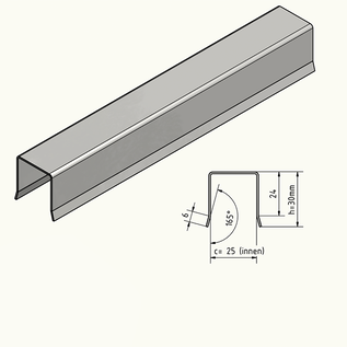 Versandmetall RVS schuttingafdekprofiel U-profiel binnen 25 mm 1.4301 geborsteld/geslepen korrel 320