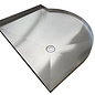 Versandmetall RVS douchebak, douchebak { R3A } 1,5mm, BINNENKANT snede K320, afmetingen 915x750mm, hoogte 30mm 1 afvoergat volgens schets, geen omlopende rand! , bekroning ca. 10 mm, afronding volgens schets