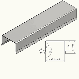 Versandmetall RVS schuttingafdekprofiel U-profiel binnen 45 mm 1.4301 geborsteld/geslepen korrel 320