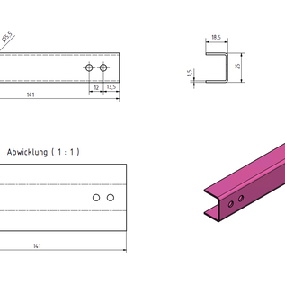 Versandmetall Renforcement gouttière Bangkirai en inox - pour grille à fente largeur d'entrée 145mm