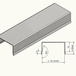 Versandmetall Edelstahl Zaun Abdeckprofil U-Profil Innen 55 mm 1.4301 Gebürstet/Schliff Korn320