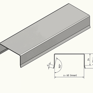 Versandmetall V4A 316L Edelstahl Zaun Abdeckprofil uProfil Innen 60 mm 1.4301 Gebürstet/Schliff Korn 320