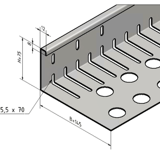 Versandmetall RVS 1.4301 kiezelstop, groot, geperforeerd -90°