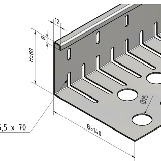 Versandmetall RVS 1.4301 kiezelstop, groot, geperforeerd -90°