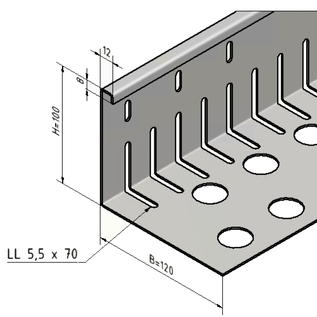 Versandmetall RVS 1.4301 kiezelstop, groot, geperforeerd -90°