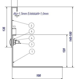 Versandmetall Kiesfangleiste Aluminium höhenverstellbar Höhe 140-180mm – 90° gekantet