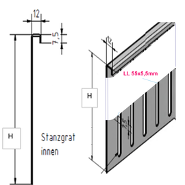 Versandmetall Speciale bovendelen voor grindvangstrook, in hoogte verstelbaar RVS 1.4301 H = 220mm L = 2000mm - 90° ingeklapt