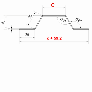 Versandmetall Profil Omega 20, pont de câbles en acier inoxydable avec 4 plis, surface avec meulage d'un côté, grain 320, longueur 2 m