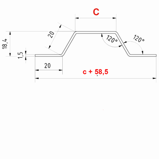 Versandmetall Omega profiel 20, kabelbrug van roestvrij staal met 4 plooien, oppervlak eenzijdig geslepen, korrel 320, lengte 2 m