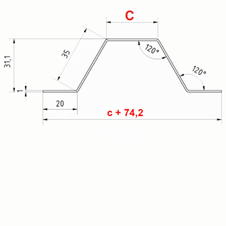 Versandmetall Omega-Profil 35, Kabelbrücke aus Edelstahl 4-fach gekantet, Oberfläche einseitig mit Schliff Korn 320,  Länge 2 m