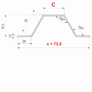 Versandmetall Omega-Profil 35, Kabelbrücke aus Edelstahl 4-fach gekantet, Oberfläche einseitig mit Schliff Korn 320,  Länge 2 m
