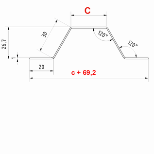 Versandmetall Omega profiel 30, kabelbrug van roestvrij staal met 4 plooien, oppervlak eenzijdig geslepen, korrel 320, lengte 2 m