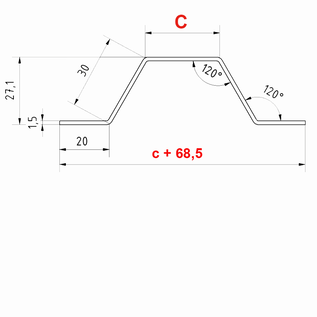Versandmetall Omega profiel 30, kabelbrug van roestvrij staal met 4 plooien, oppervlak eenzijdig geslepen, korrel 320, lengte 2 m