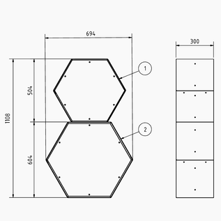 Versandmetall Ètagère  de bois de chauffage HEXAGON composé de 2 modules de différentes tailles XL avec 1 Piedestal produit en acier surface enduit de poudre