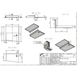 Versandmetall RVS douchebak, 2-delig { R4A }, materiaaldikte 1,5mm, BINNENZIJDE snede K320, afmeting b=680xa=707mm (inclusief 20mm rand), hoogte 20mm, 1 afvoergat