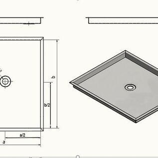 Versandmetall Sonder -2 Stück Edelstahl Duschwanne, Duschtasse { R3A } 1,5mm , INNEN Schliff K320, Maße inkl Rand: 700x700mm, Höhe  40 mm, umlaufender Rand 20mm , Ablauf mittig