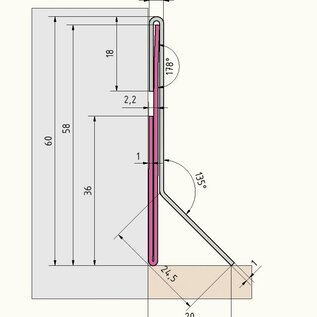 Versandmetall Sparset  SLF-2, 60mm hohes Sockelprofil aus 1mm Edelstahl, Falz zur einfachen Befestigung,  (12x 1250mm 12x1500mm 9x2000mm 6x2500mm ) Oberfläche einseitig Schliff K320