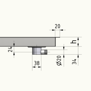 Versandmetall Sonder - Edelstahl Duschwanne, Duschtasse { R3A } 1,5mm , INNEN Schliff K320, Maße inkl Rand:655x725mm, Tiefe 110 mm, umlaufender Rand 27,5mm gemäß Skizze, Ablauf unten rechts - Prägung VM_Standard