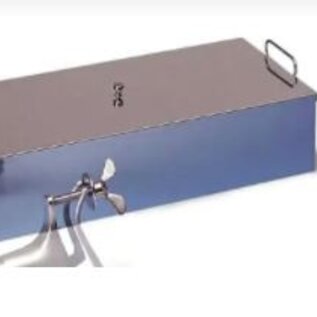 Versandmetall - Speciale set van 5 roestvrijstalen bakken met deksels, { R1 } 1,5 mm, buitenslijping K320 560x230 mm hoogte 120 mm, met 2 opvouwbare handgrepen en een handgreep bovenop