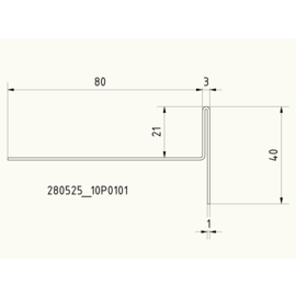 Versandmetall Speciaal profiel roestvrij staal V2A hoogte 40 mm breedte 83 mm lengte 2000 mm, plaatdikte 1,0 mm, buitenslijpkorrel 320