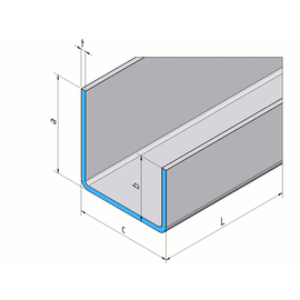 Versandmetall Speciaal U-profiel 1,0mm RVS BUITEN korrel 320 axcxb axcxb 31x42x61mm (binnen 30x40x60mm) lengte 2500mm