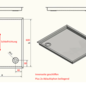 Versandmetall Douchebak van speciaal roestvrij staal, douchebak {R3A} 1,5 mm, BINNENslijping K320, afmetingen inclusief rand: 590x630 mm, binnendiepte 80 mm, rondomlopende rand volgens tekening, afvoer rechtsboven. - Copy - Copy