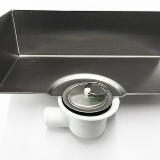 Versandmetall Edelstahl Duschwanne, Duschtasse  1,5mm  umlaufender Rand 3x 20 +1x40mm, INNEN  Schliff K320, Tiefe ab  500 mm, Breite  ab  600 mm, 1 oder 2 Ablaufbohrungen, verschiedene Höhen