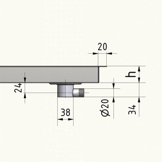 Versandmetall Edelstahl Duschwanne, Duschtasse  1,5mm  umlaufender Rand 3x 20 +1x40mm, INNEN  Schliff K320, Tiefe ab  500 mm, Breite  ab  600 mm, 1 oder 2 Ablaufbohrungen, verschiedene Höhen