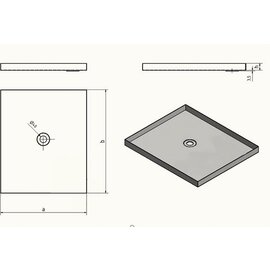 Versandmetall Resterende voorraad: douchebak van roestvrij staal, douchebak 1,5 mm, INTERN geslepen K320 { R1 } V4A, diepte 500 mm, breedte 800 mm, hoogte 30 mm