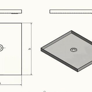 Versandmetall Resterende voorraad: douchebak van roestvrij staal, douchebak 1,5 mm, INTERN geslepen K320 { R1 } V4A, diepte 500 mm, breedte 800 mm, hoogte 30 mm