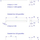 Versandmetall -Set (26-teilig) Edelstahl U-Profil AUSSEN Korn 320 1,5mm axcxb 15x18x15mm Profile auf Gehrung gesägt, für 4 Außenrahmen 8x1519mm,8x2940mm(geteilt )und 1 Innenrahmen 6x650mm, 4x325mm