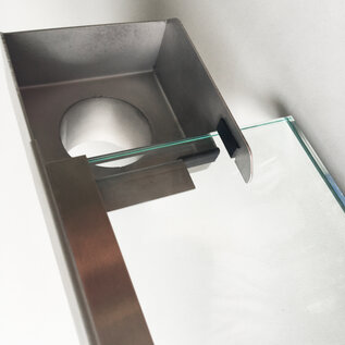 Versandmetall Gouttière pour toit en verre 13 mm et 18 mm, évacuation spéciale - embout avec buse d'évacuation d = 60,3 mm - en acier inoxydable 1.4301, extérieur poncé K320