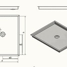 Versandmetall Douchebak van roestvrij staal, douchebak {R3A} 1,5 mm, buitenafmetingen: lengte 780 mm, breedte 674 mm, hoogte 30 mm met omlopende rand 20 mm, welving ca. 10 mm, afvoer in het midden