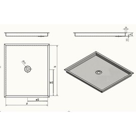 Versandmetall Edelstahl Duschwanne, Duschtasse { R3A } 1,5mm ,Außenmaße: Länge 780mm,  Breite 674mm, Höhe 30mm mit umlaufenden Rand 20mm  , Bombierung ca 10 mm, Ablauf mittig