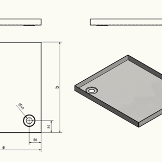 Versandmetall Sonder Edelstahl Duschwanne, Duschtasse { R1A-1} 1,5mm, INNEN Schliff K320, Tiefe 700 mm, Breite 1200 mm, 2x Ablaufbohrung in der Ecke , Höhe 30mm