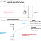 Versandmetall Sonder Edelstahlwanne, { R1A-1} 1,5mm, INNEN Schliff K320, Tiefe 300 mm, Breite 600 mm, 1x Ablaufbohrung in der Ecke , Höhe 30mm 2 Befestigungsbohrungen d=6,5mm