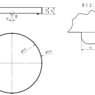 Versandmetall Wog-ring, diameter 520 mm, gemaakt van gepolijst roestvrij staal, hoogte 50 + 10 mm.