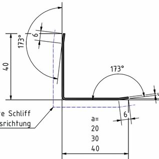 Versandmetall Set aus 1,5mm Edelstahl, K320,  40 Stück Kantenschutzwinkel 3-fach gek. 50 x 50 mm Länge 1500 mm, Zuschnitte: 18x  400x1.500mm  12x  860x1.500mm   4x  780x1.500mm  2x  800x1500mm  2x  880x1.500 mm  2x  1.000x1.500mm