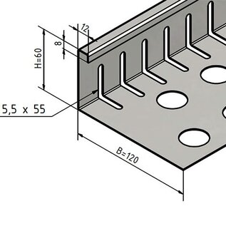 Versandmetall Lot économique de 130 mètres (65 x 2000 mm) de bande d'arrêt de gravier - Aluminium - Perforée - Coudée à 90°, Hauteur 60 mm, Largeur 120 mm, comprenant 129 connecteurs