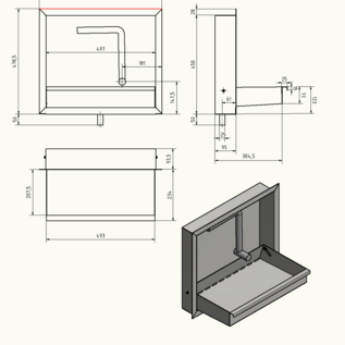Versandmetall Lavabo pliant en acier inoxydable 490x300mm, 2 pièces, épaisseur du matériau 1,5mm, extérieur du bassin brossé, intérieur de la robinetterie brossé K320, (sans robinet)