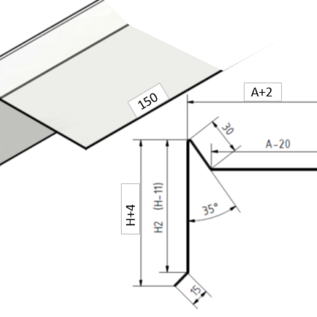 Versandmetall Raccord de solin de pignon en aluminium de 1,0 mm, surface brute avec SFO, longueur 150 mm